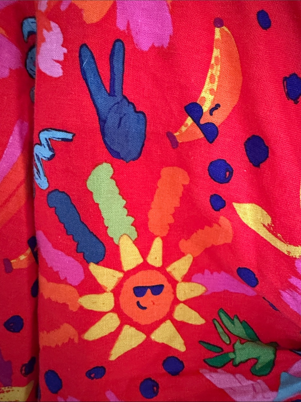 Maison d’ Amelie Bright Red Floral funky Tie-Front Blouse Medium Tropical - Picture 4 of 8